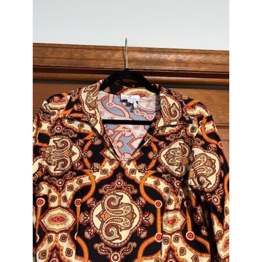Jude Connally Paisley Print Shift Dress Brown Orange Half Sleeve Southern Size M - Picture 3 of 10